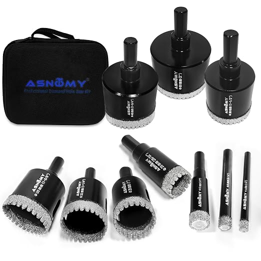 ASNOMY 10PCS Diamond Hole Saw Set, 1/4"-2" Inch Serrated Brazing Tile Hole Saw by ASNOMY