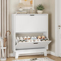 Shoe Cabinet with 2 Flip Drawers, Hidden Slim Wooden Shoe Rack Cabinet by Xixini
