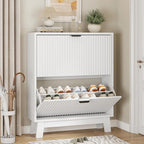 Shoe Cabinet with 2 Flip Drawers, Hidden Slim Wooden Shoe Rack Cabinet by Xixini