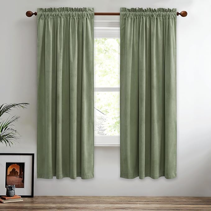 StangH Sage Green Curtains 72 inches Long Velvet Room Darkening by StangH