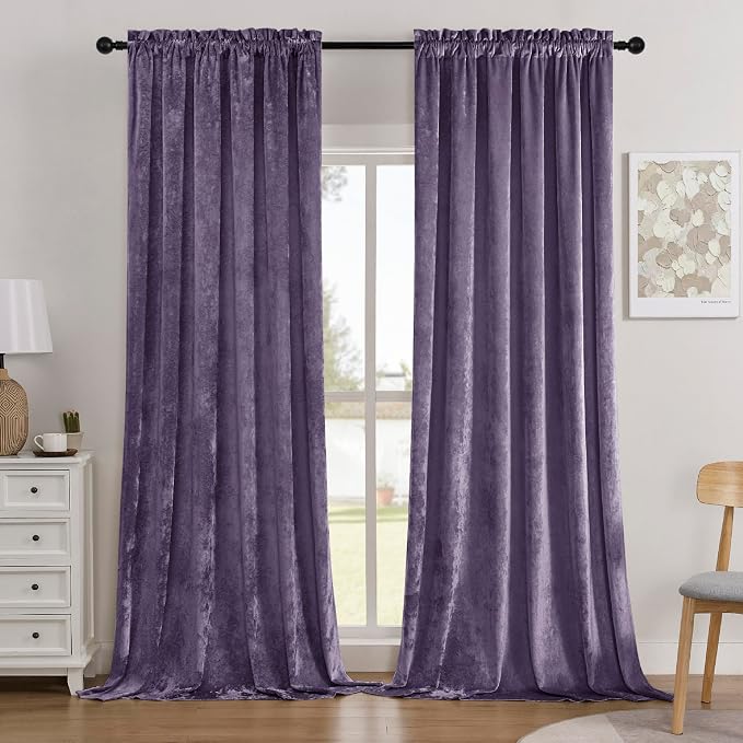 SMILETIME Lilac Purple Crushed Velvet Curtains 52x96inch Rod Pocket Luxurious by SMILETIME