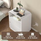 Dresser with 2 Drawers and Charging Station, Fluted Bedside Table with Round - Image 4