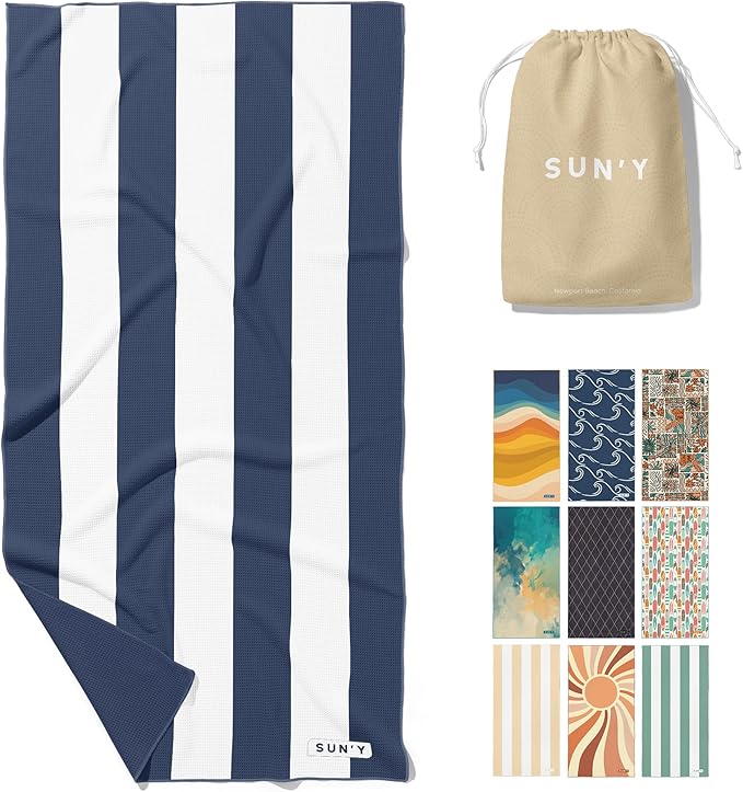 SUN'Y Waffle Microfiber Beach Towel – Sand Free, Quick Dry, Ultra Absorbent by SUNY
