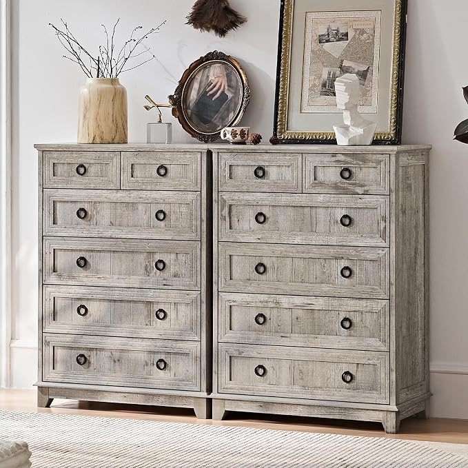 6 Drawer Dressers & Chest of Drawers, Farmhouse Vintage Oak Dresser - Image 5