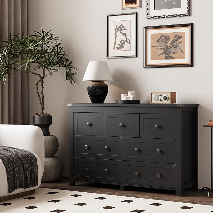 7 Drawer Dresser for Bedroom, Farmhouse Wood Chest of Drawers, Wide TV Stand - Image 2