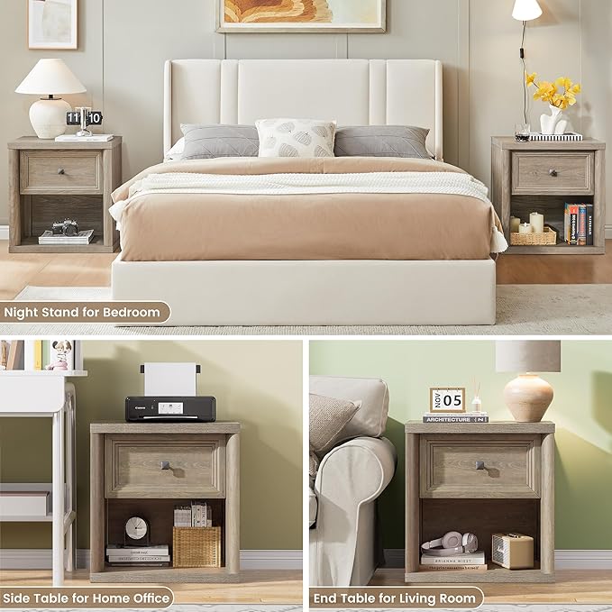Farmhouse Night Stand Set of 2, Wood Large Side Tables End Table, 22.6" Wide - Image 5