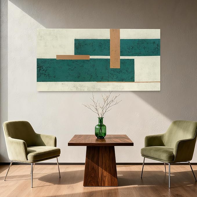 YETHEN WAL Teal Geometric Abstract Canvas Wall Art, 20×40 in Horizontal – - Image 3