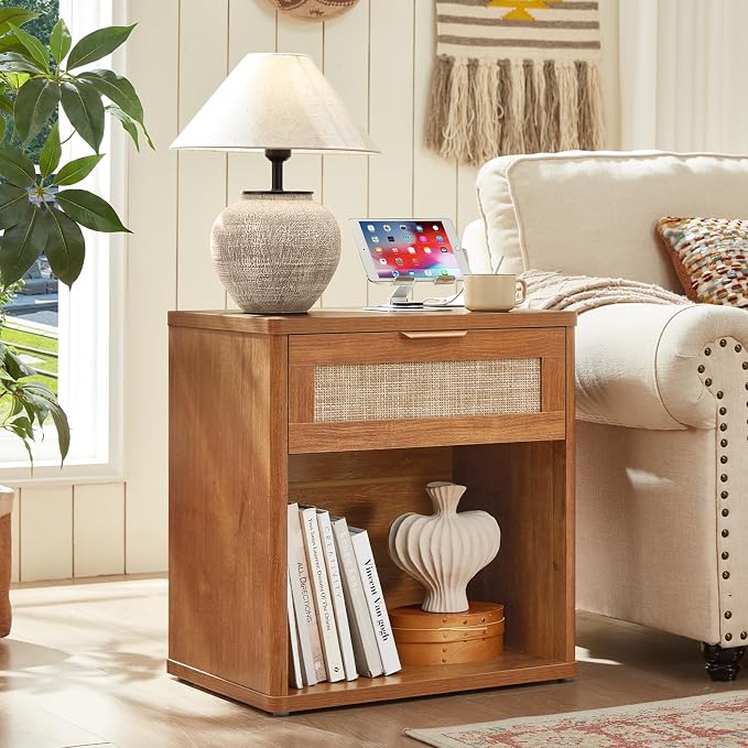LEYAOYAO Rattan Dresser and Nightstand Set of 2, Boho Wood Dresser - Image 7