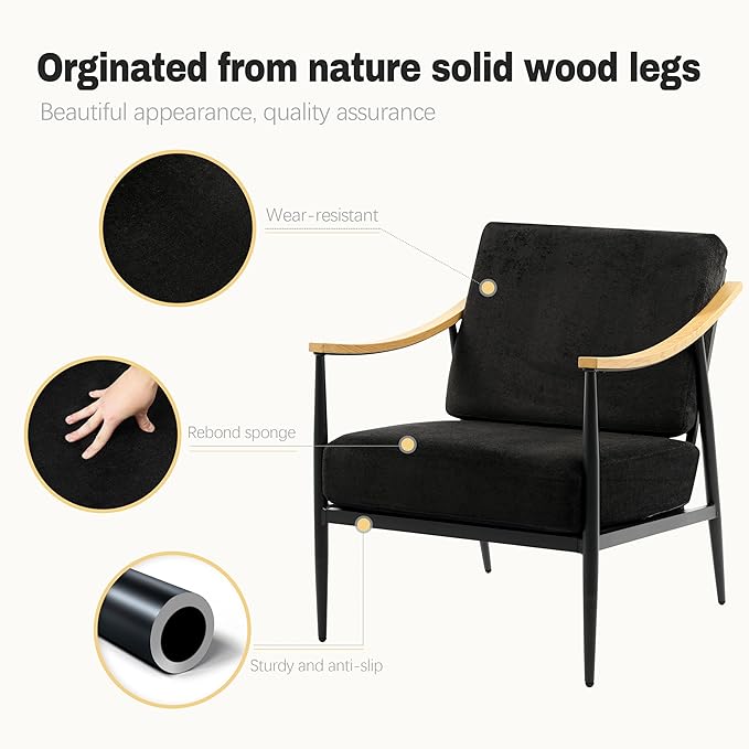 Modern Accent Chair for Living Room Bedroom Mid Century Arm Chair Upholstered - Image 3
