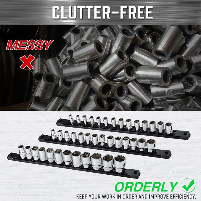 ALOANES 6-Piece Magnetic Socket Organizer, Heavy Duty Aluminum Socket Rails - Image 6