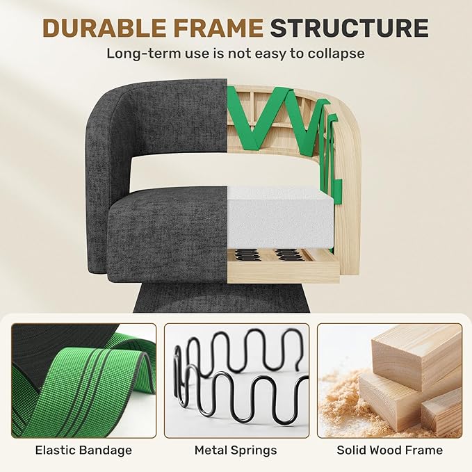 Swivel Accent Chair, Modern Comfy Chenille Barrel Chairs, Oversized Upholstered - Image 6
