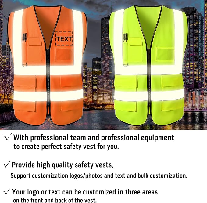 Custom Safety Vest with Logo for Men Women Personalized Class 2 High Visibility - Image 3