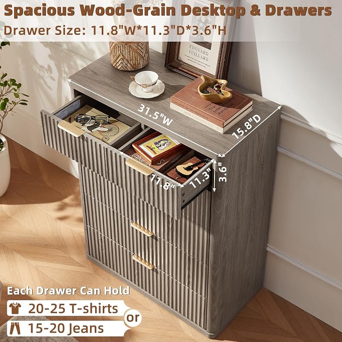 LEYAOYAO Fluted Dressers & Nightstand Set of 4, Wood 48" Wide Dresser & 42" - Image 6