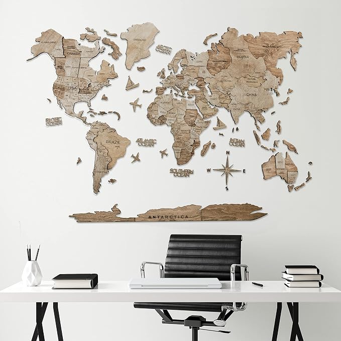 Handmade 3D Wood World Map Wall Art Large Wall Decor Track Your World Travels - Image 4