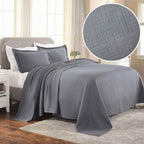 Superior 3 Piece Basketweave Cotton Bedspread Set, Home Bed Decor, Decorative - Image 5