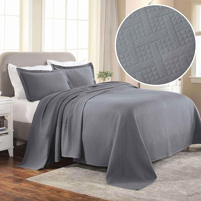 Superior 3 Piece Basketweave Cotton Bedspread Set, Home Bed Decor, Decorative - Image 5