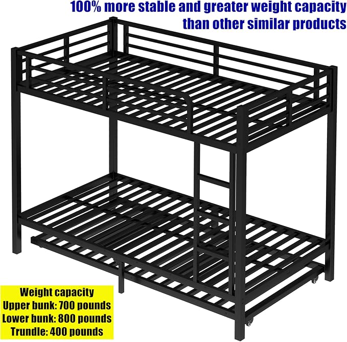 LUXIEE Upgraded & Stronger Heavy Duty Steel Twin XL Over Twin XL Bunk Bed Frame - Image 7