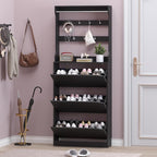 Shoe Cabinet with 3 Flip Drawers & Coat Rack, Narrow Hidden Shoe Storage Cabinet - Image 7