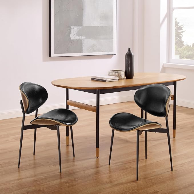 Art Leon Modern Faux Leather Dining Chairs, Mid Century Desk Chair No Wheels - Image 6