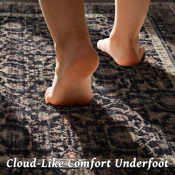 Washable 9x12 Area Rugs for Living Room, Boho Non-Slip Vintage Distress Lager - Image 4