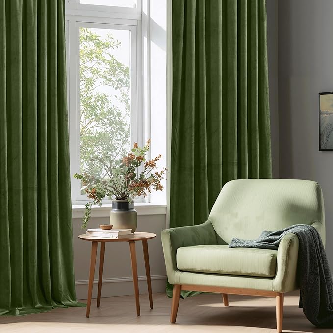 StangH Moss Green Velvet Drapes 90 inches Long, Luxury Room Darkening - Image 7