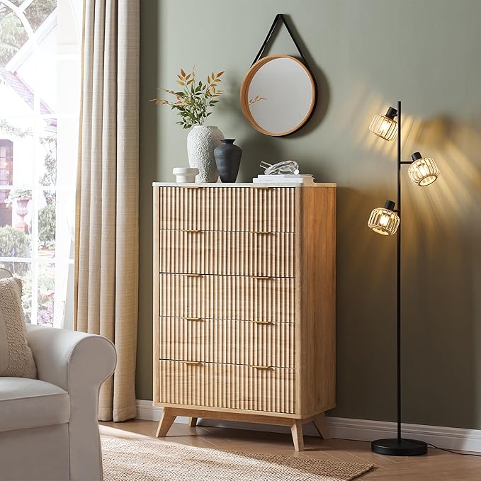 T4TREAM Fluted 5 Drawers Dresser, Curved Profile Design, Wood Drawer Organizer - Image 3