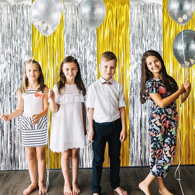 GOER 6.4 ft x 8.2 ft Metallic Tinsel Foil Fringe Curtains Party Backdrop Party - Image 4