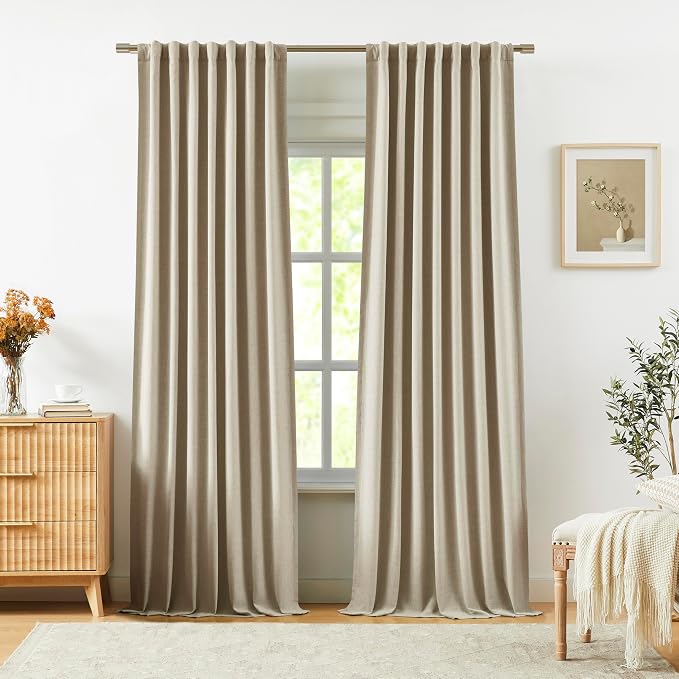 Vision Home Sand Linen Full Blackout Curtains 95 inch Long by VisionHome