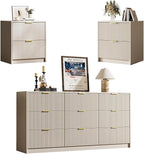 3-Piece Dresser Bedroom Set, 9 Drawer Dresser & 2 Drawer Nightstands by MAISONARIA