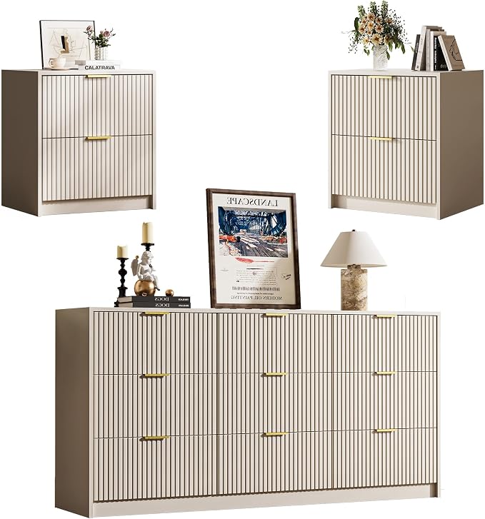 3-Piece Dresser Bedroom Set, 9 Drawer Dresser & 2 Drawer Nightstands by MAISONARIA