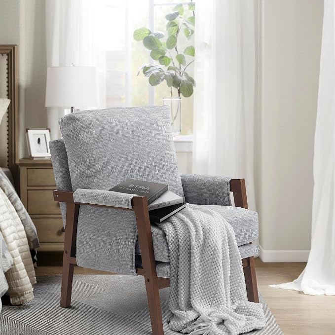 Grey Accent Chair for Bedroom & Living Room, Mid Century Modern Accent Arm Chair by Yourexpertinhomefurniture