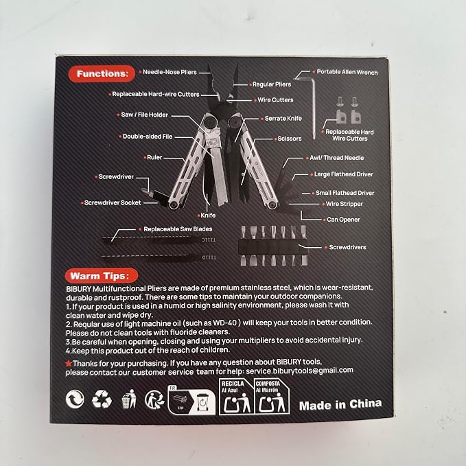 BIBURY Multitool Pliers Pro BI2045, Stainless Steel 31-in-1 Multi Tool Pliers - Image 11