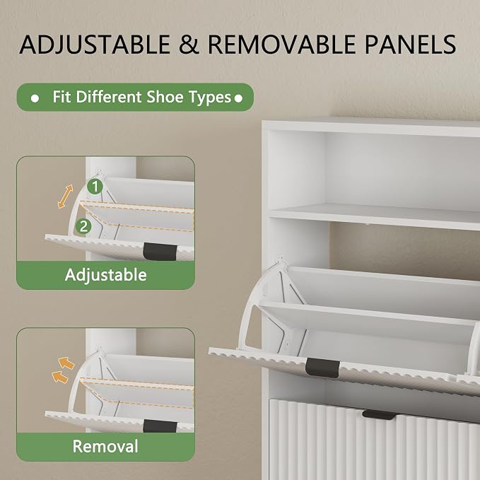 Shoe Cabinet with 4 Flip Drawers, Hidden Slim Wooden Shoe Rack Cabinet - Image 3