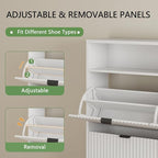 Shoe Cabinet with 4 Flip Drawers, Hidden Slim Wooden Shoe Rack Cabinet - Image 3