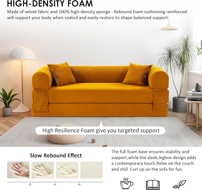80" Convertible Sofa Bed, Corduroy Deep Seat Folding Pull Out Couch - Image 3