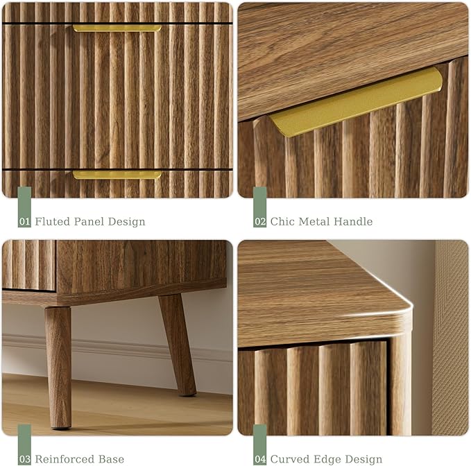 LYNSOM Fluted Dresser and Nightstand Sets 3 Piece, 5-Drawers Dresser and - Image 6