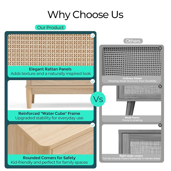 LINSY HOME Rattan Dresser for Bedroom - Image 7