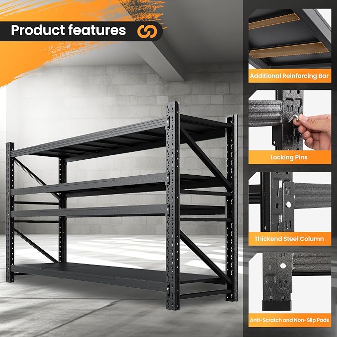 68” W Metal Shelf Heavy Duty, 8000LBS Metal Garage Shelving Units, 4 Tier - Image 8