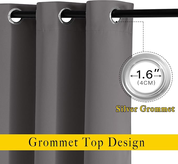 NICETOWN Grey Blackout Curtains 102 inches Long, Grommet Thermal Insulated - Image 2