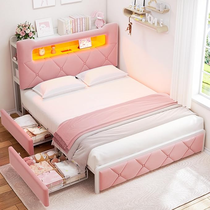 Full Upholstered LED Bed Frame by JOCOEVOL