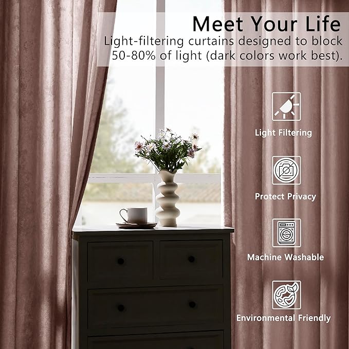 SMILETIME Pink Crushed Velvet Curtains 52x96inch Rod Pocket Luxurious Thermal - Image 6
