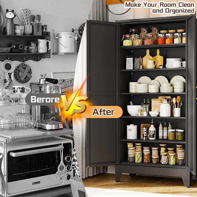 75" Metal Kitchen Pantry Cabinet, Cabinet - Image 5