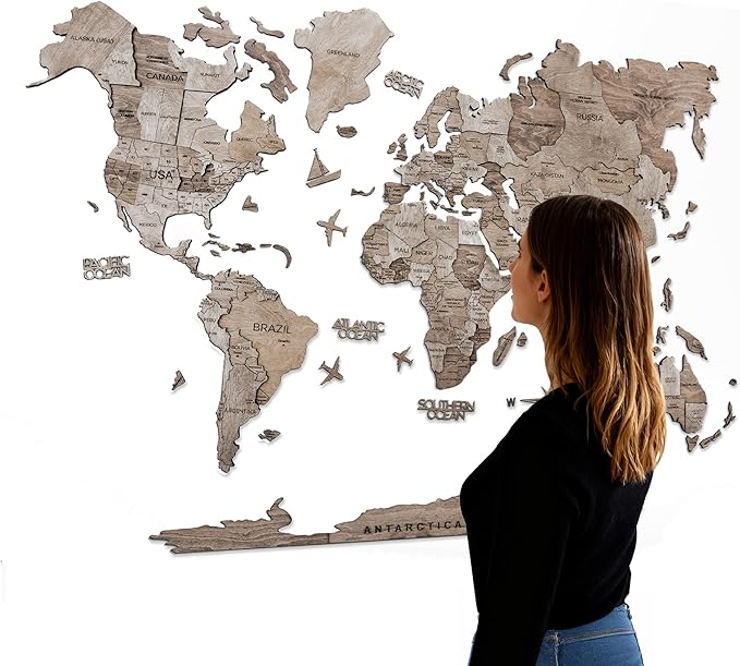 Handmade 3D Wood World Map Wall Art Large Wall Decor Track Your World Travels by Awesometik