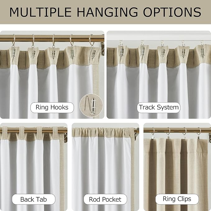Vision Home Sand Linen Full Blackout Curtains 95 inch Long - Image 4