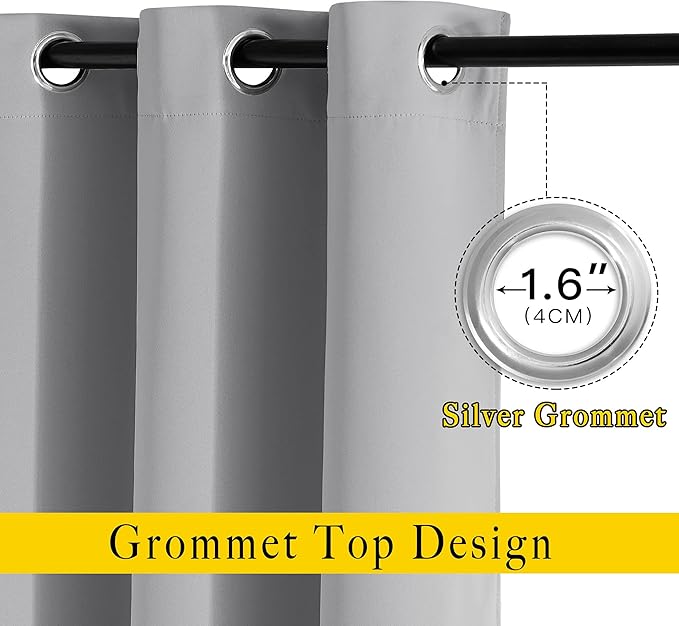 NICETOWN Silver Grey Blackout Curtains 63 inches Long - Image 2