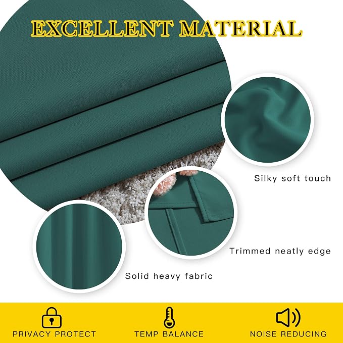 NICETOWN Blackout Hunter Green Curtains 84 inches Long, Grommet Room Darkening - Image 4