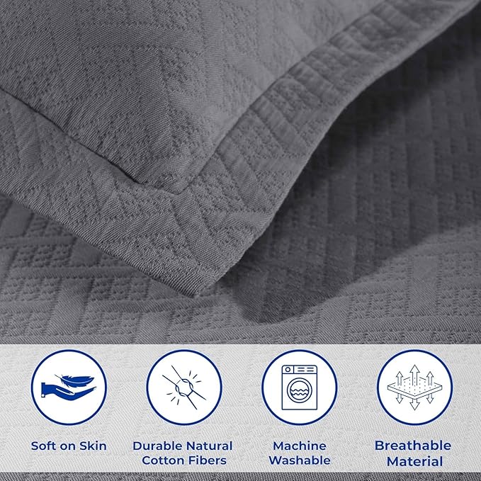 Superior 3 Piece Basketweave Cotton Bedspread Set, Home Bed Decor, Decorative - Image 6