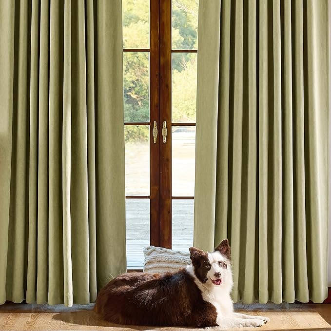 jinchan Chenille Blackout Curtains 96 Inches Long 2 Panels Sage Green Thermal - Image 5