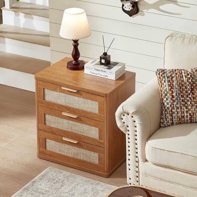 LEYAOYAO Rattan Dresser and Nightstand Sets 3, Boho Wood Dresser - Image 9