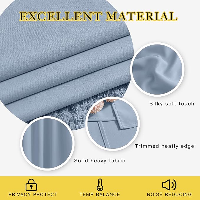 NICETOWN Vintage Blue Curtains 110 inches Long, Grommet Thermal Insulated - Image 3